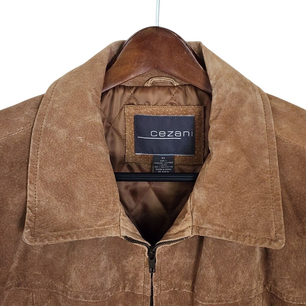 NWT Cezani Men's Genuine Suede Leather Jacket Camel Brown Zip Quilted Lined XL - Picture 2 of 16
